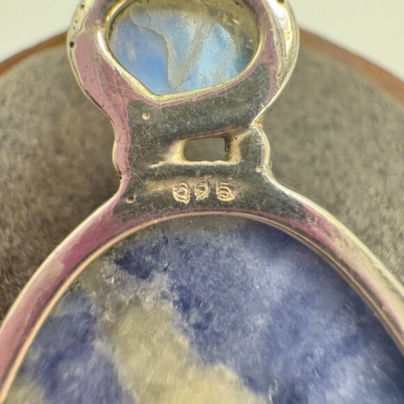 VTG Sterling Silver 925 Sodalite Bezel Set Statement Pendant Size 2" Length - Picture 8 of 12